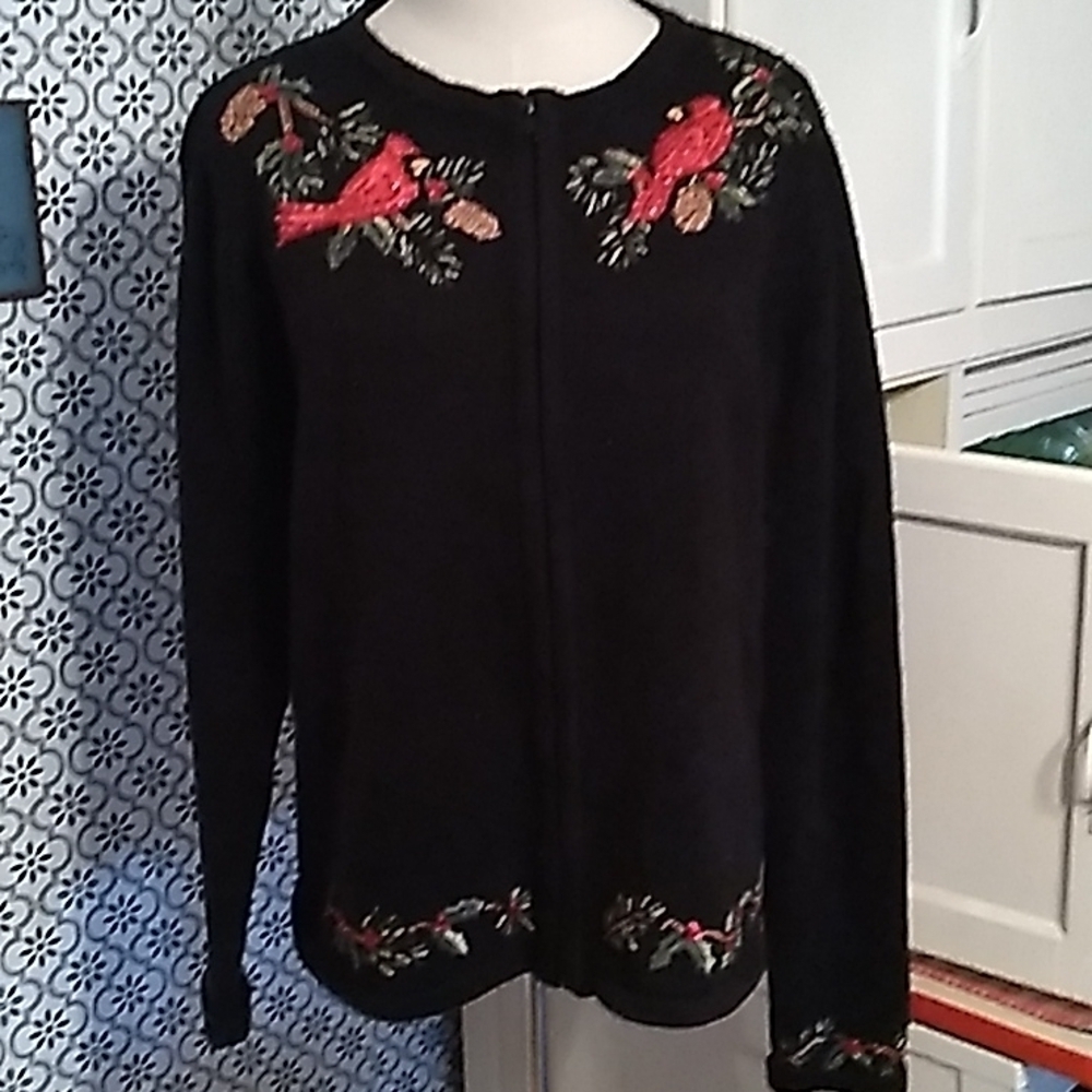 Vintage ugly Christmas sweater cardigan medium Tiara International